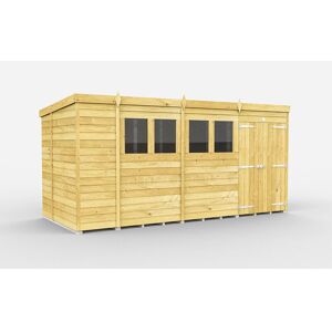 15 x 7 Feet Pent Shed - Double Door With Windows - Wood - L214 x W454 x H201 cm 15 x 7 Feet Pent Shed - Double Door With Windows - Wood - L214 x W454 x H201 cm