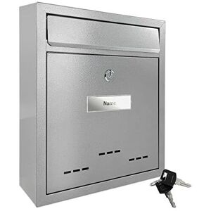 Héloise - 2218 Modern Mailbox, Metal, Nameplate & Cover, Lockable, Fixing Hardware & 2 Keys, Silver Héloise - 2218 Modern Mailbox, Metal, Nameplate & Cover, Lockable, Fixing Hardware & 2 Keys, Silver