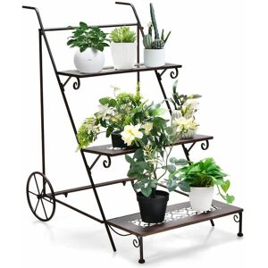 Costway - 3-Tier Metal Plant Stand Ladder Shaped Flower Pot Holder Storage Rack w/ Wheels Costway - 3-Tier Metal Plant Stand Ladder Shaped Flower Pot Holder Storage Rack w/ Wheels