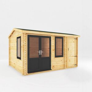 4.1 x 3 m Home Office Elite Log Cabin with Side Shed with UPVC Windows and Doors - 44 mm Timber - L314.3 x W416 x H260 cm - Brown 4.1 x 3 m Home Office Elite Log Cabin with Side Shed with UPVC Windows and Doors - 44 mm Timber - L314.3 x W416 x H260 cm - Brown