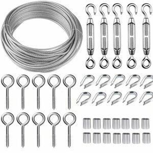 Gotrays - 50m/2mm Stainless Steel Wire Rope Kit with M5 Heavy Duty Wire Turnbuckle, Fence Wire Roll Kit, Cable Railing Kit, Garden Wire Turnbuckles Gotrays - 50m/2mm Stainless Steel Wire Rope Kit with M5 Heavy Duty Wire Turnbuckle, Fence Wire Roll Kit, Cable Railing Kit, Garden Wire Turnbuckles