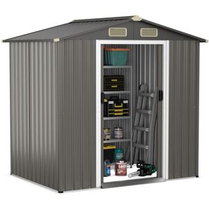 COSTWAY Galvanized Steel Shed 6x4 FT Outdoor Storage Shed w/ Sliding Door COSTWAY Galvanized Steel Shed 6x4 FT Outdoor Storage Shed w/ Sliding Door