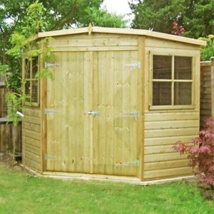 SHIRE Pressure Treated Corner Shed Shiplap Garden Shed Approx 7 x 7 Feet SHIRE Pressure Treated Corner Shed Shiplap Garden Shed Approx 7 x 7 Feet