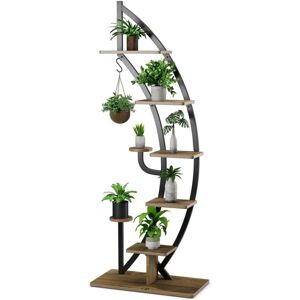 Costway - 8-Tier Tall Wooden Plant Stand Rack Curved Half Moon Shape Ladder Planter Shelf Costway - 8-Tier Tall Wooden Plant Stand Rack Curved Half Moon Shape Ladder Planter Shelf