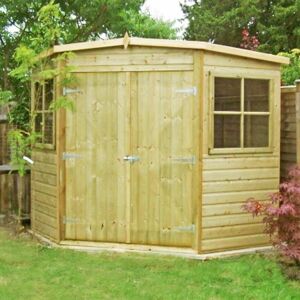 SHIRE Pressure Treated Corner Shed Shiplap Garden Shed Approx 8 x 8 Feet SHIRE Pressure Treated Corner Shed Shiplap Garden Shed Approx 8 x 8 Feet