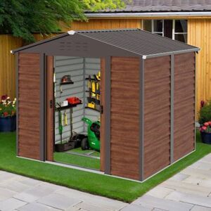 BIRCHTREE 8X6ft Galvanized Metal Garden Shed Outdoor Tool Storage Shed With Base Brown BIRCHTREE 8X6ft Galvanized Metal Garden Shed Outdoor Tool Storage Shed With Base Brown