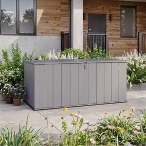 Aoxun Garden Storage Box Resin, Resin Storage Shed, Outdoor Deck Box, Large Resin Outdoor Storage Box with Lid, 600L, 4.7x2.2FT, Grey Aoxun Garden Storage Box Resin, Resin Storage Shed, Outdoor Deck Box, Large Resin Outdoor Storage Box with Lid, 600L, 4.7x2.2FT, Grey