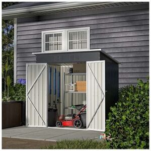Birchtree - Garden Shed Metal Pent Roof 4FT x 6FT Outdoor Storage With Free Foundation Anthracite and White Birchtree - Garden Shed Metal Pent Roof 4FT x 6FT Outdoor Storage With Free Foundation Anthracite and White