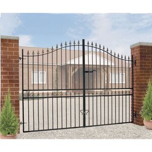 CANNOCK GATES Corfe Premium Spear Top Tall Bow Top Double Estate Gate - Steel - Fits Gap 2438 mm x 2083 mm High - Electro Galv./Black CANNOCK GATES Corfe Premium Spear Top Tall Bow Top Double Estate Gate - Steel - Fits Gap 2438 mm x 2083 mm High - Electro Galv./Black