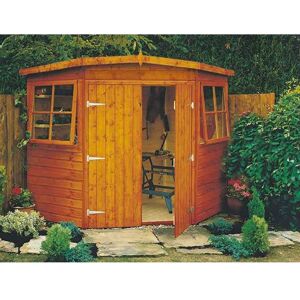 SHIRE Corner Shed Double Doors Tongue and Groove Garden Shed Workshop Approx 10 x 10 Feet - Honey Brown Timber Basecoat SHIRE Corner Shed Double Doors Tongue and Groove Garden Shed Workshop Approx 10 x 10 Feet - Honey Brown Timber Basecoat