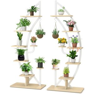 Costway - 2 Pcs Wooden 8-Tier Plant Stand Rack Curved Half Moon Shape Ladder Shelf-White Costway - 2 Pcs Wooden 8-Tier Plant Stand Rack Curved Half Moon Shape Ladder Shelf-White