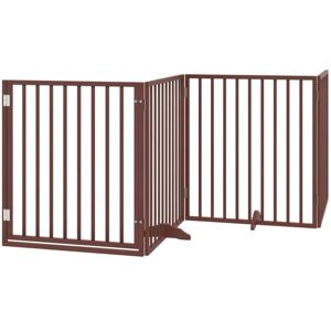Dog Gate with Door Foldable 4 Panels Brown 320 cm Poplar Wood vidaXL Dog Gate with Door Foldable 4 Panels Brown 320 cm Poplar Wood vidaXL