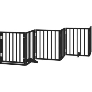 Dog Gate with Door Foldable 6 Panels Black 300 cm Poplar Wood vidaXL Dog Gate with Door Foldable 6 Panels Black 300 cm Poplar Wood vidaXL