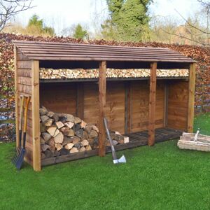 Rutland County Garden Furniture Ltd - Empingham 6ft Log Store with Kindling Shelf - L80 x W340 x H181 cm - Rustic Brown Rutland County Garden Furniture Ltd - Empingham 6ft Log Store with Kindling Shelf - L80 x W340 x H181 cm - Rustic Brown