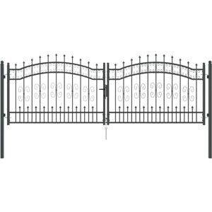 Fence Gate with Spear Top with Lock Grey 305 x 100 cm Steel vidaXL Fence Gate with Spear Top with Lock Grey 305 x 100 cm Steel vidaXL