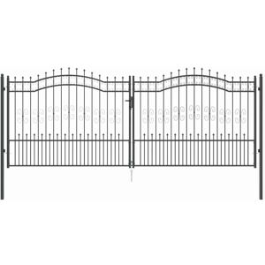 Fence Gate with Spear Top with Lock Grey 404 x 150 cm Steel vidaXL Fence Gate with Spear Top with Lock Grey 404 x 150 cm Steel vidaXL