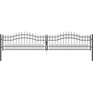 Fence Gate with Spear Top with Lock Grey 404 x 75 cm Steel vidaXL Fence Gate with Spear Top with Lock Grey 404 x 75 cm Steel vidaXL
