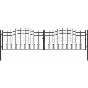 Fence Gate with Spear Top with Lock Grey 404 x 100 cm Steel vidaXL Fence Gate with Spear Top with Lock Grey 404 x 100 cm Steel vidaXL