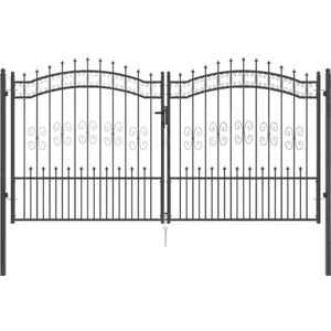Fence Gate with Spear Top with Lock Grey 305 x 150 cm Steel vidaXL Fence Gate with Spear Top with Lock Grey 305 x 150 cm Steel vidaXL