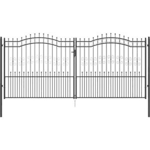 Fence Gate with Spear Top with Lock Grey 404 x 175 cm Steel vidaXL Fence Gate with Spear Top with Lock Grey 404 x 175 cm Steel vidaXL