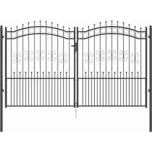 Fence Gate with Spear Top with Lock Grey 305 x 175 cm Steel vidaXL Fence Gate with Spear Top with Lock Grey 305 x 175 cm Steel vidaXL