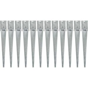 Ground Spikes 12 pcs Silver 10x10x76 cm Galvanised Steel vidaXL Ground Spikes 12 pcs Silver 10x10x76 cm Galvanised Steel vidaXL