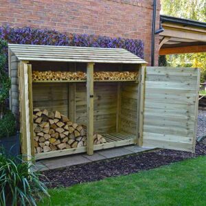 RUTLAND COUNTY GARDEN FURNITURE LTD Normanton 6ft Log Store with Doors and Kindling Shelf - L80 x W230 x H181 cm - Light Green RUTLAND COUNTY GARDEN FURNITURE LTD Normanton 6ft Log Store with Doors and Kindling Shelf - L80 x W230 x H181 cm - Light Green