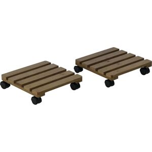Outsunny - 2 Pack Plant Caddy with Wheels, Square Wooden Plant Pot Trolley Outsunny - 2 Pack Plant Caddy with Wheels, Square Wooden Plant Pot Trolley