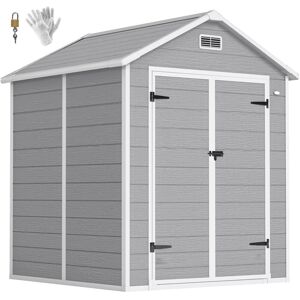 Outsunny 6 x 5ft Resin Garden Shed with Floor and Window, Dark Grey Outsunny 6 x 5ft Resin Garden Shed with Floor and Window, Dark Grey