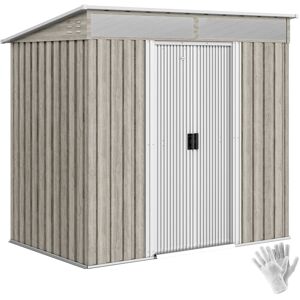 Outsunny - 6.5x4FT Garden Shed w/ Foundation Lockable Metal Tool Shed Light Grey Outsunny - 6.5x4FT Garden Shed w/ Foundation Lockable Metal Tool Shed Light Grey