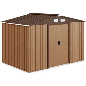 Outsunny - 9 x 6ft Metal Garden Shed, Outdoor Storage Tool House with Ventilation Slots, Foundation Kit and Lockable Double Doors Yellow Outsunny - 9 x 6ft Metal Garden Shed, Outdoor Storage Tool House with Ventilation Slots, Foundation Kit and Lockable Double Doors Yellow