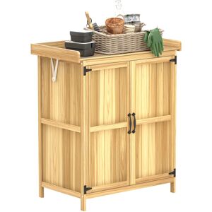 Outsunny - Wooden Garden Storage Shed w/Hinged Roof and Shelf, Natural Wood Outsunny - Wooden Garden Storage Shed w/Hinged Roof and Shelf, Natural Wood