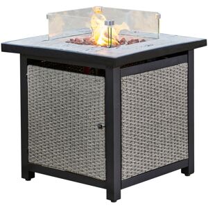 Teamson Home - Outdoor Garden Rattan Propane Gas Fire Pit Table Burner, Smokeless Firepit, Patio Furniture Heater with Glass Screen, Lava Rocks & Teamson Home - Outdoor Garden Rattan Propane Gas Fire Pit Table Burner, Smokeless Firepit, Patio Furniture Heater with Glass Screen, Lava Rocks &