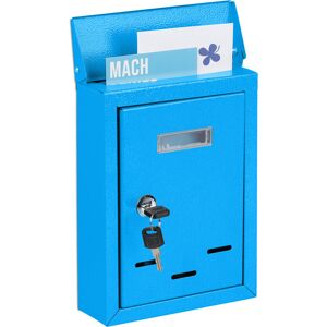 Relaxdays - Letter Box with Name Plate, Metal, Lockable, 2 Keys, Post Box, hwd: 26.5 x 19 x 6.5 cm, Wall-Mounted, Blue Relaxdays - Letter Box with Name Plate, Metal, Lockable, 2 Keys, Post Box, hwd: 26.5 x 19 x 6.5 cm, Wall-Mounted, Blue