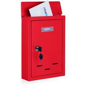 Relaxdays - Letter Box with Name Plate, Metal, Lockable, with 2 Keys, Post Box, hwd: 30.5 x 21 x 7 cm, Wall-Mounted, Red Relaxdays - Letter Box with Name Plate, Metal, Lockable, with 2 Keys, Post Box, hwd: 30.5 x 21 x 7 cm, Wall-Mounted, Red