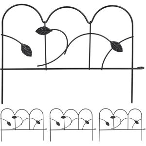 Decorative garden fencing, lawn edging, set of 4 fence panels, 39 x 28.5 cm (LxH), metal, leaf design, black - Relaxdays Decorative garden fencing, lawn edging, set of 4 fence panels, 39 x 28.5 cm (LxH), metal, leaf design, black - Relaxdays