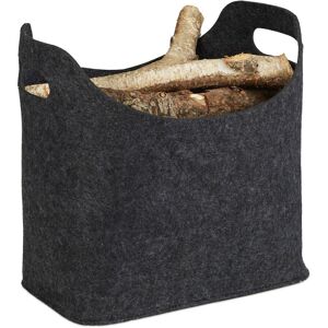 Relaxdays Felt Firewood Basket, HxWxD: 39.5 x 40 x 23 cm, 2 Handles, Foldable, Newspaper Holder, Dark Grey Relaxdays Felt Firewood Basket, HxWxD: 39.5 x 40 x 23 cm, 2 Handles, Foldable, Newspaper Holder, Dark Grey