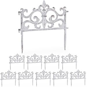Relaxdays Garden Bed Fence, 10 Panels, Cast Iron, HxW: 27 x 27 cm, Vintage Design, Flowerbed Edging, Lawn Border, White Relaxdays Garden Bed Fence, 10 Panels, Cast Iron, HxW: 27 x 27 cm, Vintage Design, Flowerbed Edging, Lawn Border, White