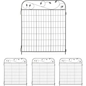 Garden Fence, Metal, 4 Piece Set, HxW: 140 x 94 cm, Flower Bed, Decoration, Iron, Ground Spikes, Leaf, Black - Relaxdays Garden Fence, Metal, 4 Piece Set, HxW: 140 x 94 cm, Flower Bed, Decoration, Iron, Ground Spikes, Leaf, Black - Relaxdays