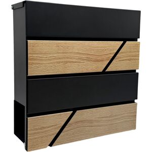 Relaxdays letterbox, wood effect, with newspaper tube, postbox, HWD: 37x37x11 cm, 4 keys, iron, black/natural Relaxdays letterbox, wood effect, with newspaper tube, postbox, HWD: 37x37x11 cm, 4 keys, iron, black/natural