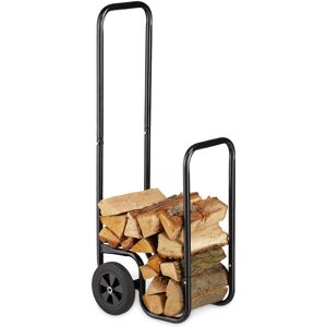 Relaxdays - Log Cart, Steel Firewood Trolley, With 2 Wheels, Fireplace Wood Transport & Storage, Up To 60 kg, Black Relaxdays - Log Cart, Steel Firewood Trolley, With 2 Wheels, Fireplace Wood Transport & Storage, Up To 60 kg, Black