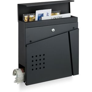 Relaxdays - Mailbox with Newspaper Compartment, HxWxD 37 x 37 x 11 cm, 2 Keys, Steel, Modern Edgy Design, Matt Black Relaxdays - Mailbox with Newspaper Compartment, HxWxD 37 x 37 x 11 cm, 2 Keys, Steel, Modern Edgy Design, Matt Black