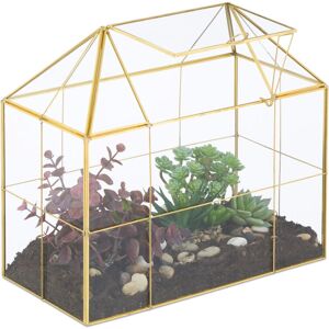 Relaxdays - Terrarium, Glass & Copper, House Shape, 27x30x15 cm, Succulents & Air Plants, Mini Greenhouse, Decor, Gold Relaxdays - Terrarium, Glass & Copper, House Shape, 27x30x15 cm, Succulents & Air Plants, Mini Greenhouse, Decor, Gold