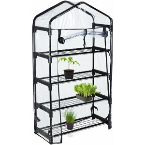 Relaxdays - Greenhouse For Balcony, pvc Film, Steel, HxWxD: 125 x 69 x 29 cm, Mini Propagator 4 Levels, Black/Transparent Relaxdays - Greenhouse For Balcony, pvc Film, Steel, HxWxD: 125 x 69 x 29 cm, Mini Propagator 4 Levels, Black/Transparent