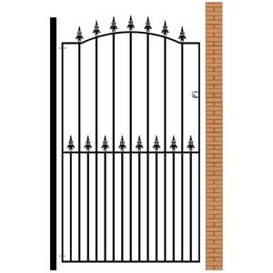 Cannock Gates - Saxon Spear Top Tall Bow Top Single Gate - Solid Steel - Fits Gap of 1220 mm x 1990 mm High - Electro Galv./Black Powder Coated Cannock Gates - Saxon Spear Top Tall Bow Top Single Gate - Solid Steel - Fits Gap of 1220 mm x 1990 mm High - Electro Galv./Black Powder Coated