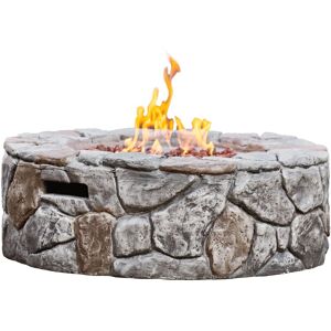 Teamson Home - Outdoor Garden Round Propane Gas Fire Pit Table Burner, Smokeless Firepit, Patio Furniture Heater, Stone Effect with Lava Rocks & Cover Teamson Home - Outdoor Garden Round Propane Gas Fire Pit Table Burner, Smokeless Firepit, Patio Furniture Heater, Stone Effect with Lava Rocks & Cover