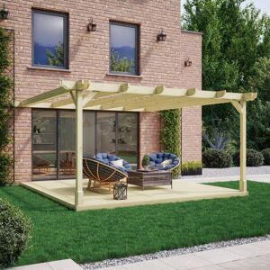 Rutland County Garden Furniture Ltd - Wall Mounted Double Premium Pergola and Decking Kit - Wood - L480 x W480 x H270 cm - Light Green Rutland County Garden Furniture Ltd - Wall Mounted Double Premium Pergola and Decking Kit - Wood - L480 x W480 x H270 cm - Light Green