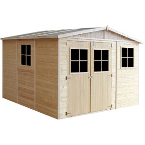 TIMBELA Garden Shed 9m² Natural Wood Windows Double Door - Garden Type TIMBELA Garden Shed 9m² Natural Wood Windows Double Door - Garden Type