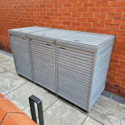 Samuel Alexander 2.03m x 1.14m Grey Wooden Garden Bin Store - Garden Storage Samuel Alexander 2.03m x 1.14m Grey Wooden Garden Bin Store - Garden Storage