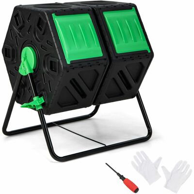 Costway - Dual Chamber Compost Tumbler 130L Garden Yard Compost Bin with Sliding Doors Costway - Dual Chamber Compost Tumbler 130L Garden Yard Compost Bin with Sliding Doors